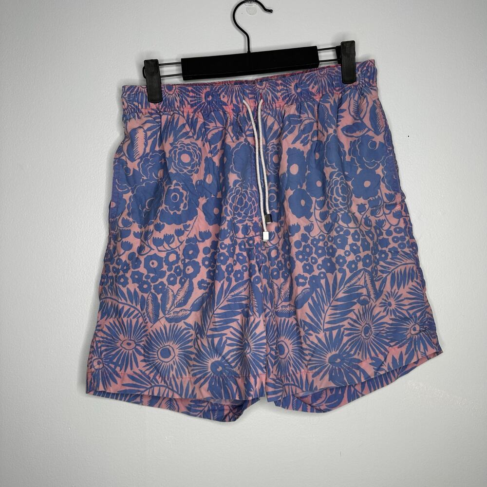 J.McLaughlin Swim Trunks Mens Medium Pink Blue Floral Mesh Lined Board Shorts